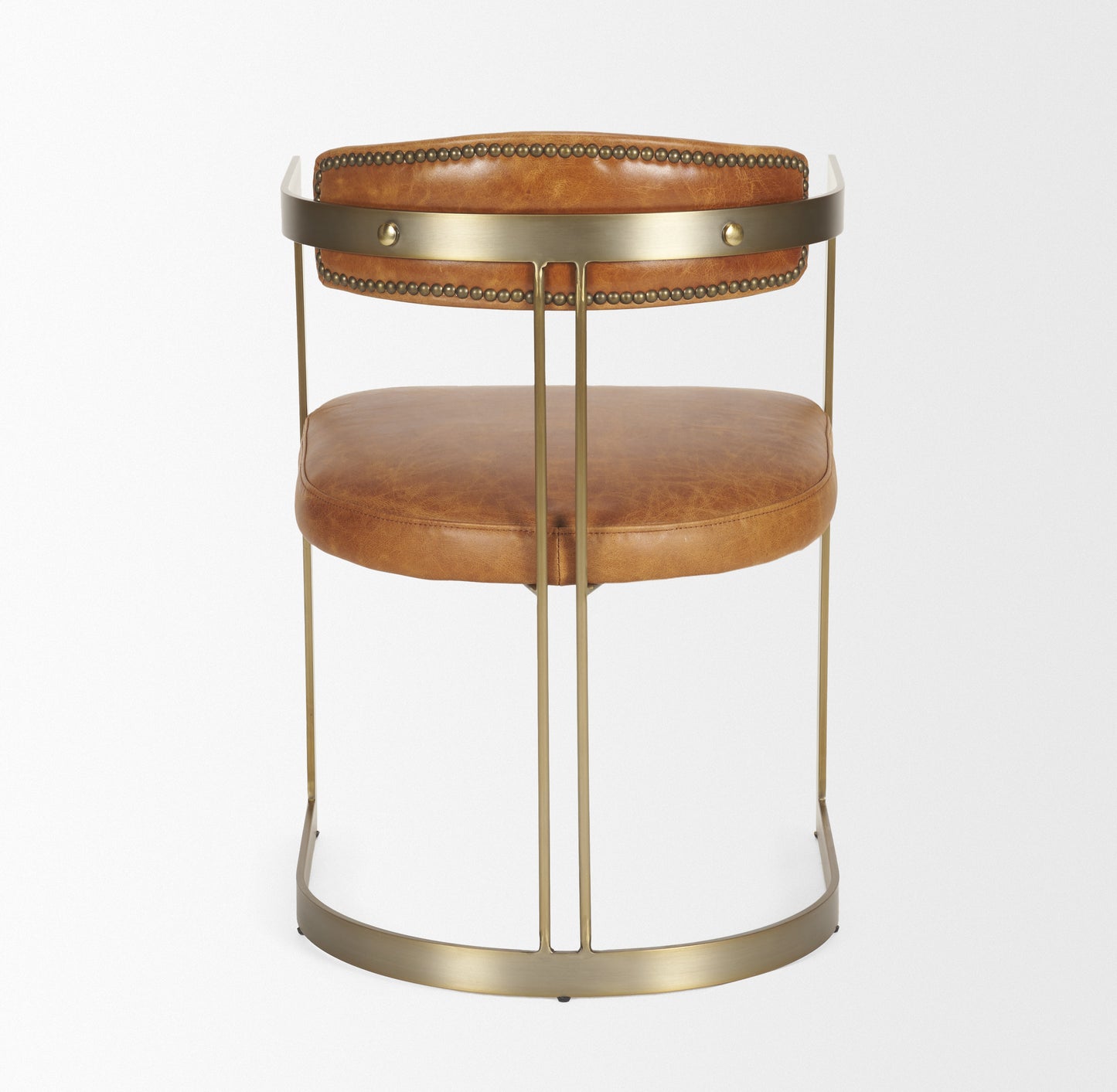 Modern Leather Dining Chair – Hollyfield Brown Seat & Gold Metal Frame