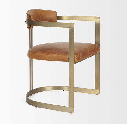 Modern Leather Dining Chair – Hollyfield Brown Seat & Gold Metal Frame