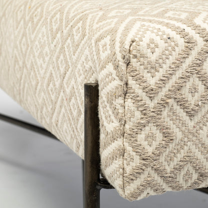 Avery Off-White Upholstered Accent Bench – Modern Metal Base Design