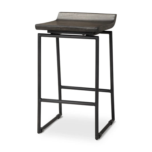 Givens Sleek 24.25" Matte Black Wooden Seat Bar Stool with Sturdy Metal Frame for Modern Spaces