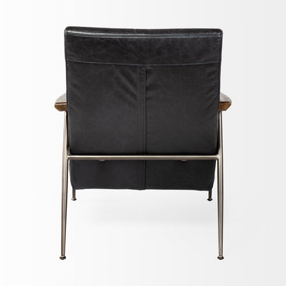 Grosjean Black Leather Wrap Metal Frame Accent Chair