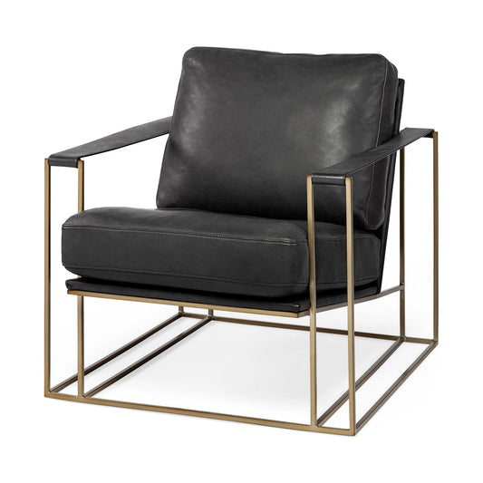 Watson Accent Chair – Luxurious Black Leather Upholstery with an Elegant Gold Metal Frame for Modern Living Spaces