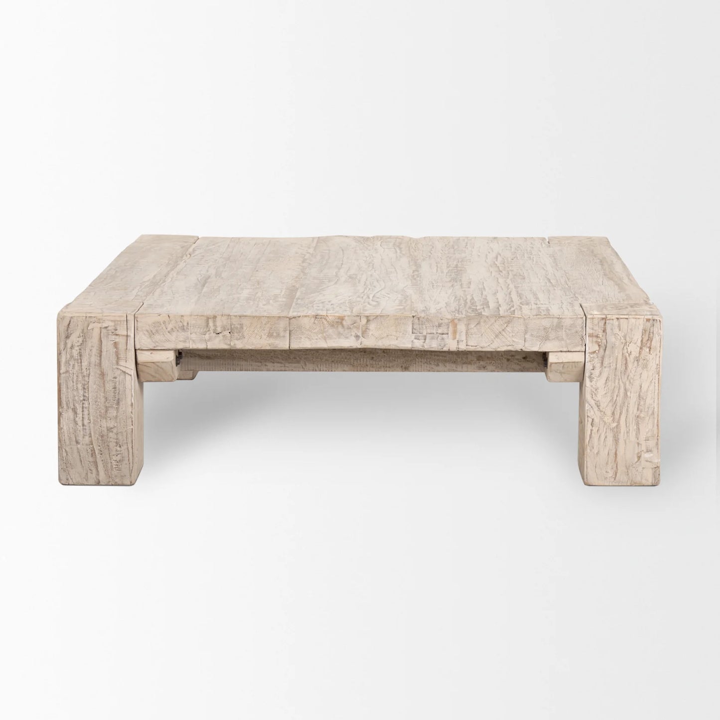 McArthur Coffee Table – Chunky Square Design in Reclaimed Wood with a Whitewash Finish for Modern Farmhouse Elegance