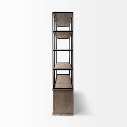 Braxton II Light Brown Wood & Iron 3-Shelf Shelving Unit – Industrial Style