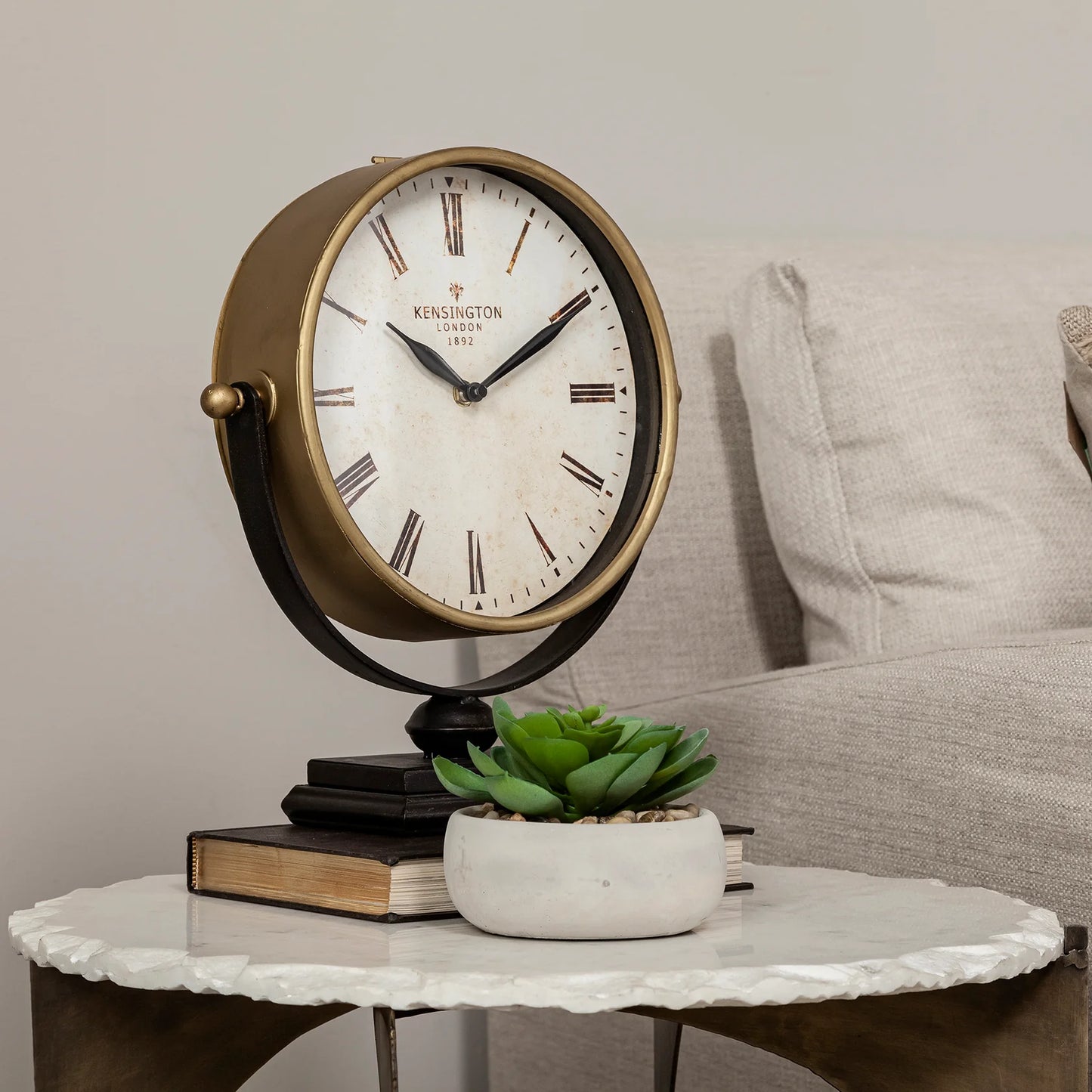 Houston Gold Metal Half Moon Base Table Clock – Elegant Timepiece with Sleek Design for Modern Décor