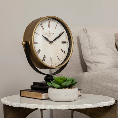 Houston Gold Metal Half Moon Base Table Clock – Elegant Timepiece with Sleek Design for Modern Décor