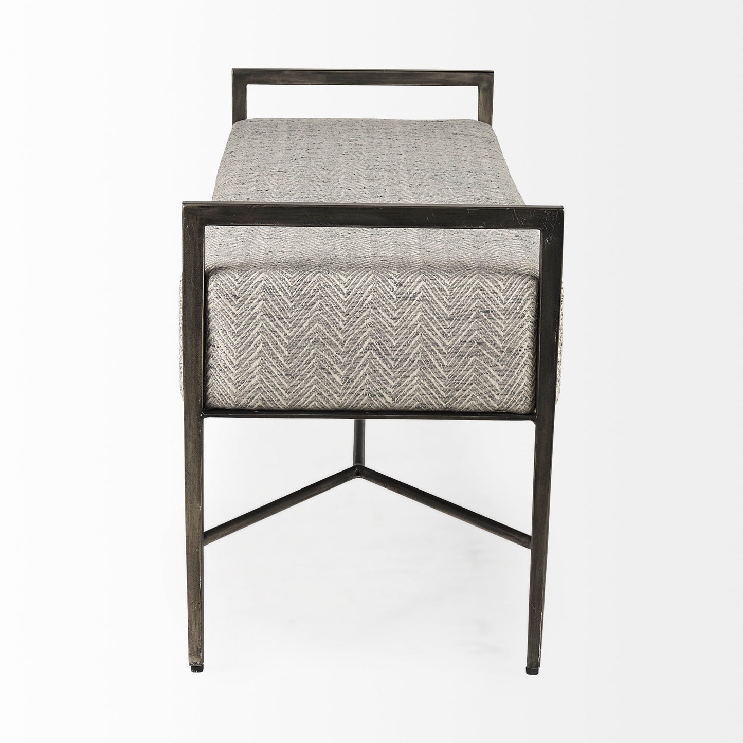 Charlotte Gray Herringbone Fabric Seat w/ Antique Nickel Metal Frame Bench