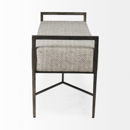 Charlotte Gray Herringbone Fabric Seat w/ Antique Nickel Metal Frame Bench