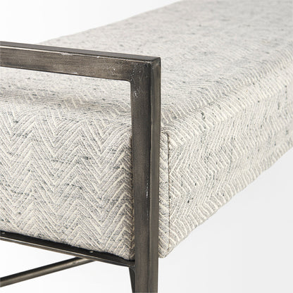 Charlotte Gray Herringbone Fabric Seat w/ Antique Nickel Metal Frame Bench