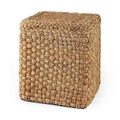 Aylin 16.5" Brown Jute Pouf – Square Handwoven Ottoman
