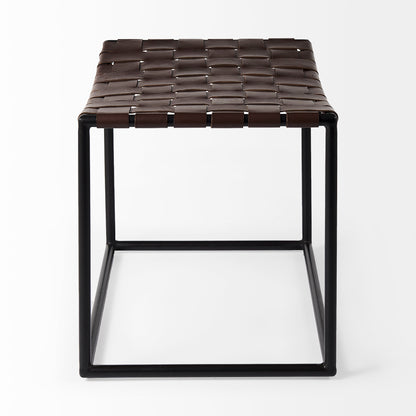 Clarissa Brown Leather Woven Seat W/ Black Metal Frame Stool