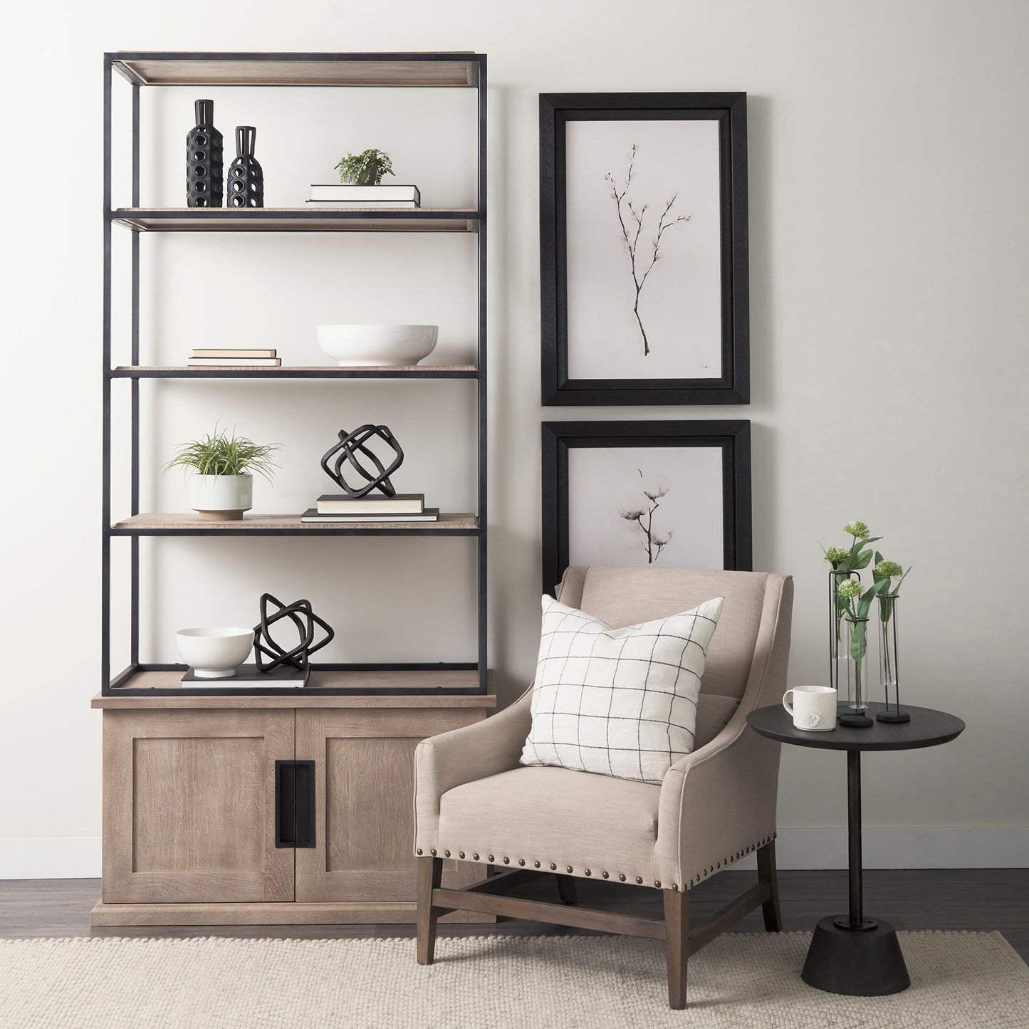 Braxton II Light Brown Wood & Iron 3-Shelf Shelving Unit – Industrial Style