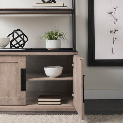 Braxton II Light Brown Wood & Iron 3-Shelf Shelving Unit – Industrial Style