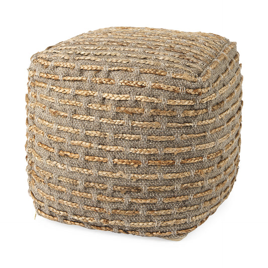 Binita Gray/Brown Pouf – Handwoven Hemp, Wool & Cotton Ottoman