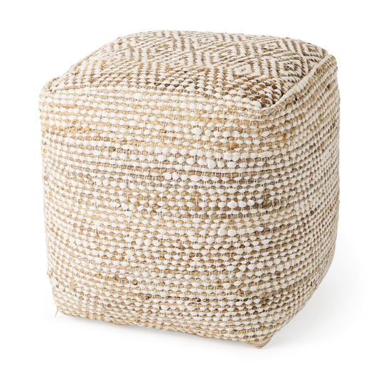 Ekani Handwoven Cotton Pouf – Neutral Cream/Beige Ottoman