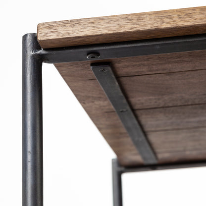 Glenn Dark Brown Wood & Black Iron Frame Square End Table