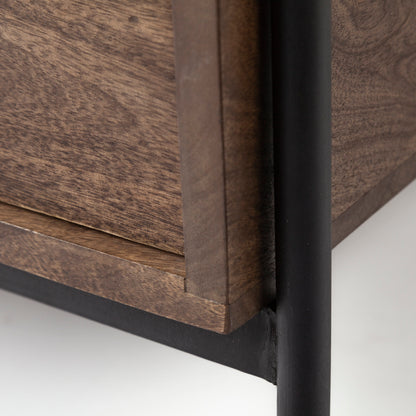 Glenn Dark Brown Wood & Black Iron Frame Square End Table