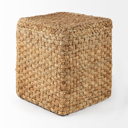 Aylin 16.5" Brown Jute Pouf – Square Handwoven Ottoman