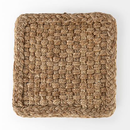 Aylin 16.5" Brown Jute Pouf – Square Handwoven Ottoman