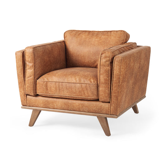 Brooks Brown Faux Leather Chair – Contemporary Upholstered Accent Armchair