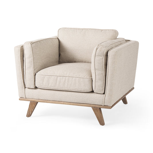 Brooks Upholstered Accent Chair – Cream Fabric with Medium Brown Wooden Legs