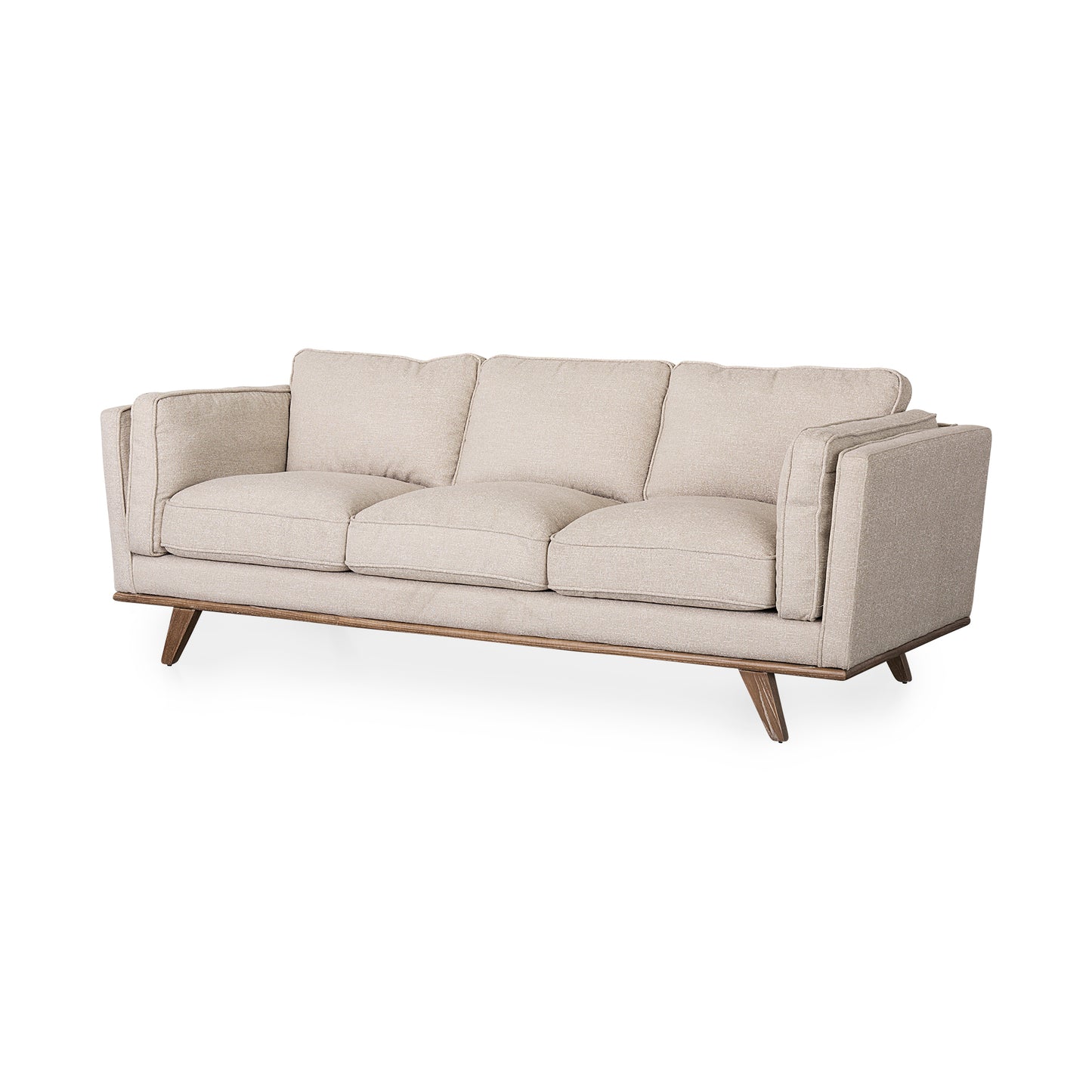 Brooks Upholstered Fabric Sofa – 3-Seater with Medium Brown Wooden Legs
