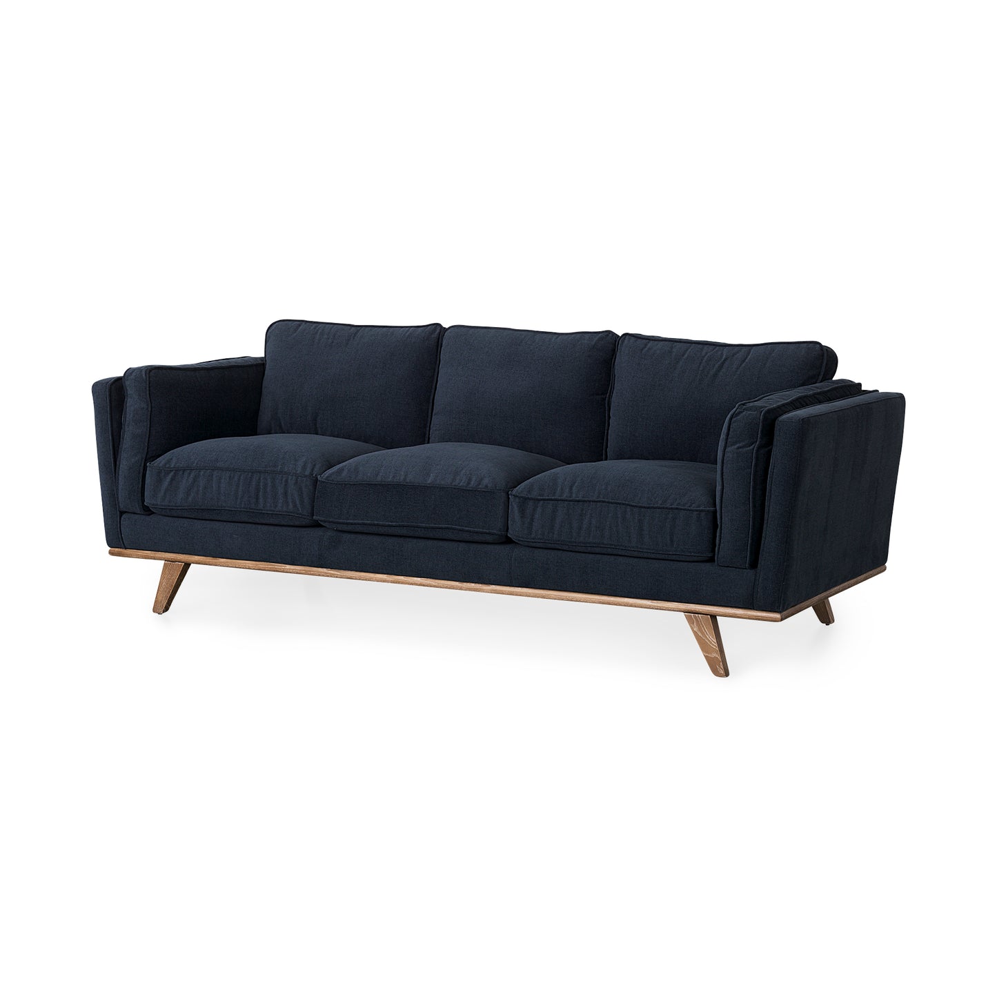 Brooks Upholstered Fabric Sofa – 3-Seater with Medium Brown Wooden Legs