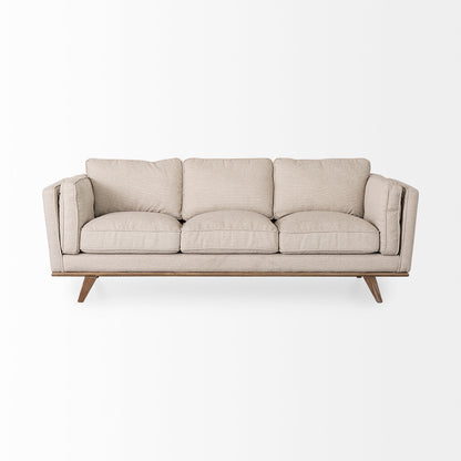 Brooks Upholstered Fabric Sofa – 3-Seater with Medium Brown Wooden Legs