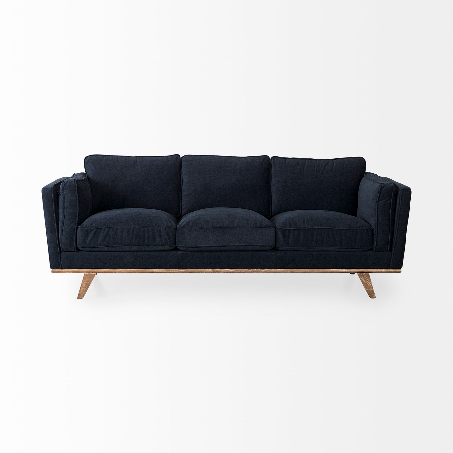 Brooks Upholstered Fabric Sofa – 3-Seater with Medium Brown Wooden Legs