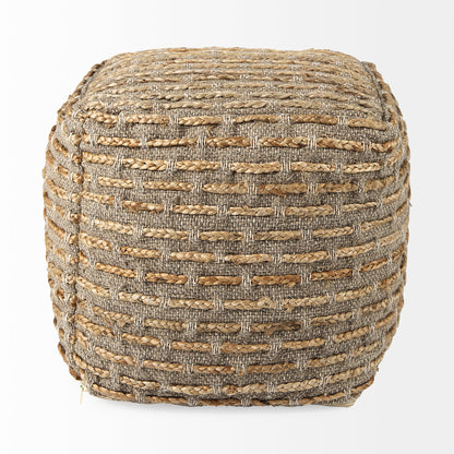 Binita Gray/Brown Pouf – Handwoven Hemp, Wool & Cotton Ottoman