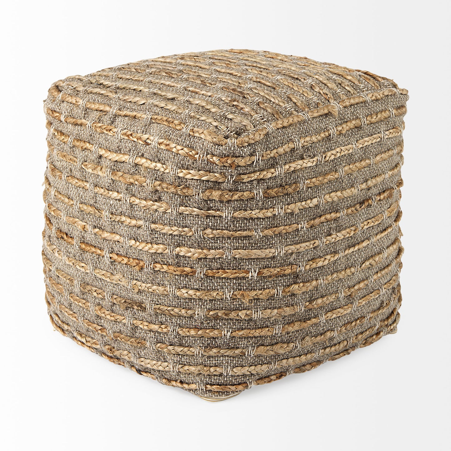 Binita Gray/Brown Pouf – Handwoven Hemp, Wool & Cotton Ottoman