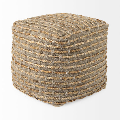 Binita Gray/Brown Pouf – Handwoven Hemp, Wool & Cotton Ottoman