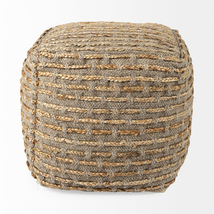 Binita Gray/Brown Pouf – Handwoven Hemp, Wool & Cotton Ottoman