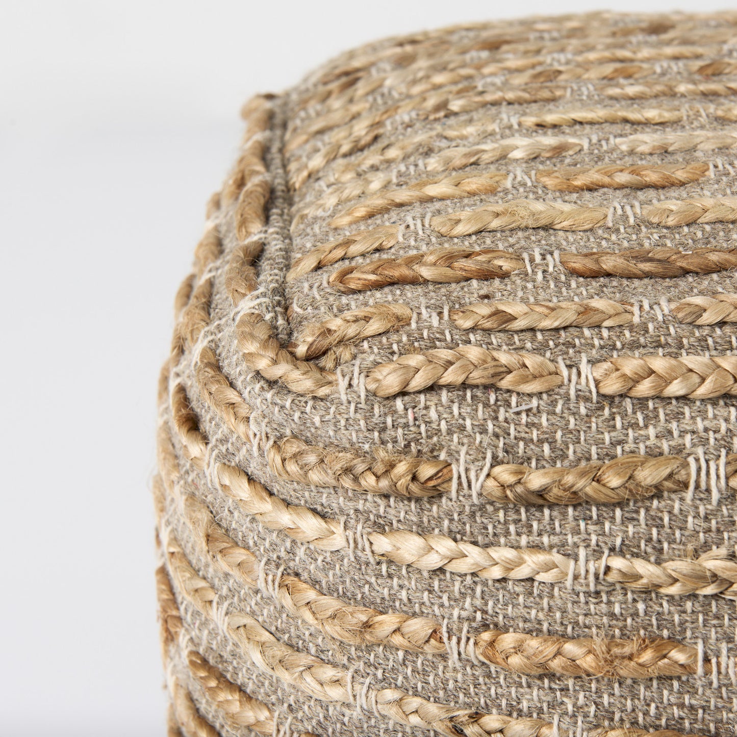 Binita Gray/Brown Pouf – Handwoven Hemp, Wool & Cotton Ottoman