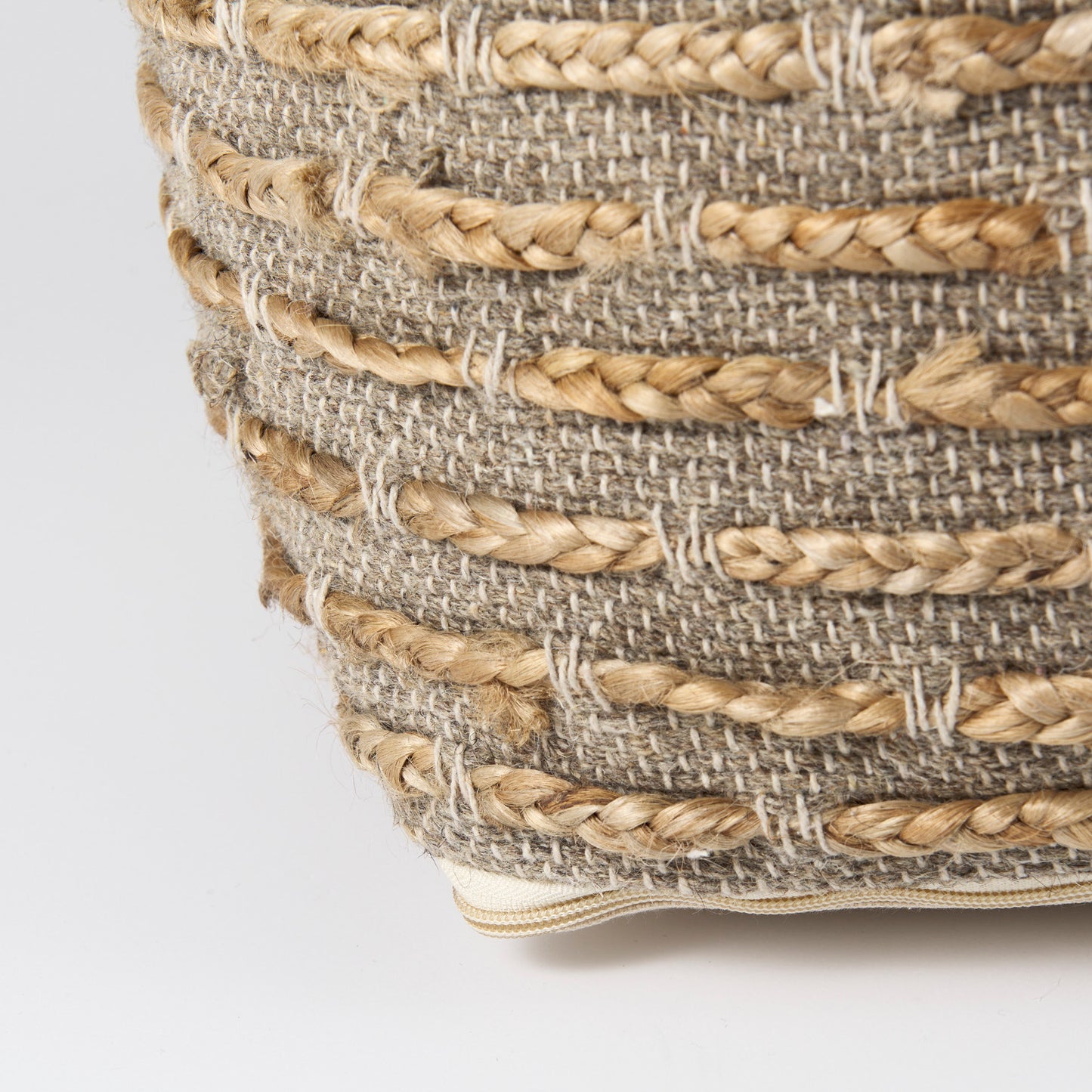 Binita Gray/Brown Pouf – Handwoven Hemp, Wool & Cotton Ottoman
