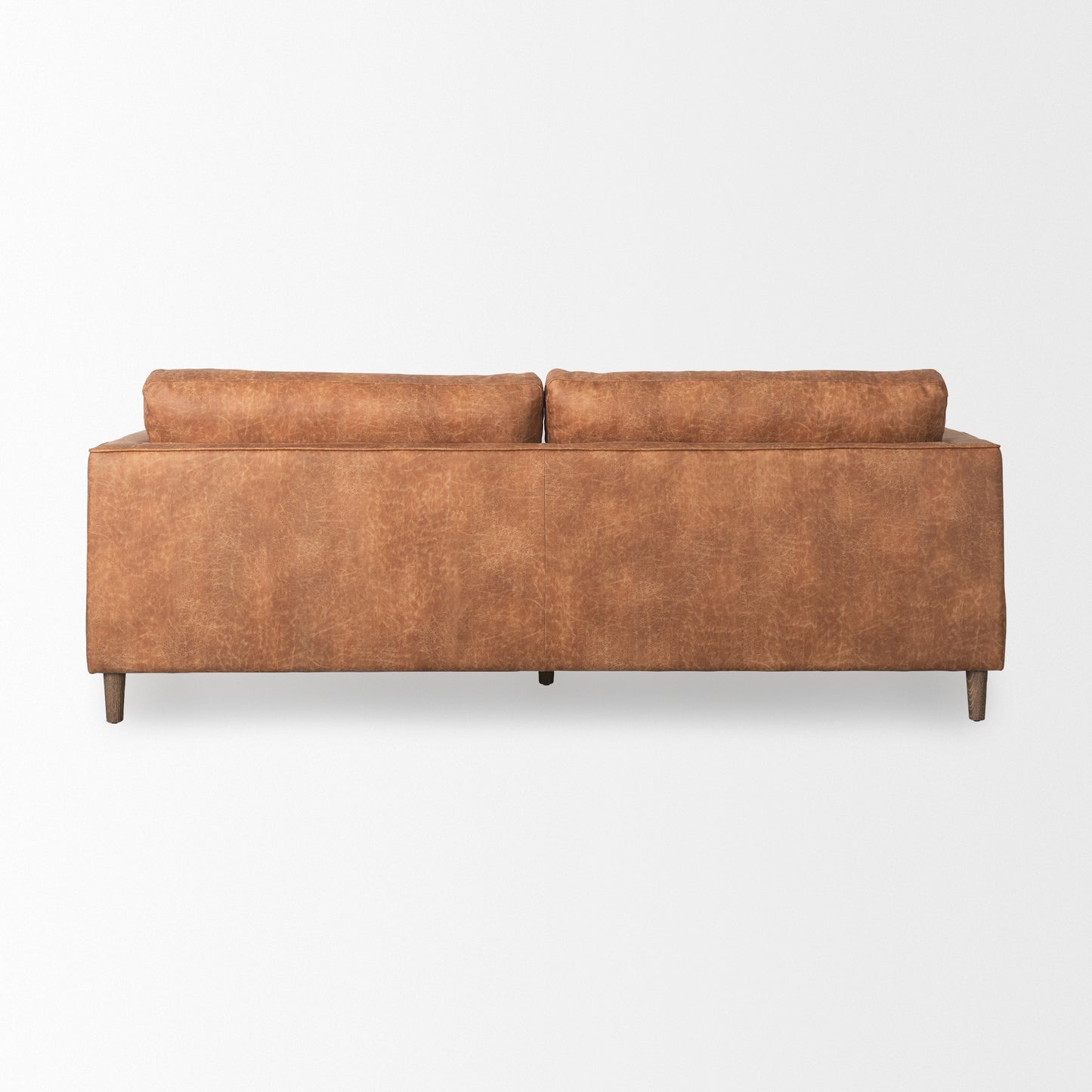 Loretta Cognac Brown Faux Leather Three Seater Sofa with Two Bolster Cushions
