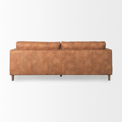 Loretta Cognac Brown Faux Leather Three Seater Sofa with Two Bolster Cushions