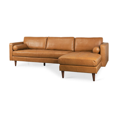 Svend Tan Leather Right Chaise Sectional Sofa
