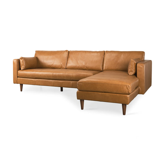 Elton Tan Leather Right Chaise Sectional - Modern and Comfortable Living Room Seating