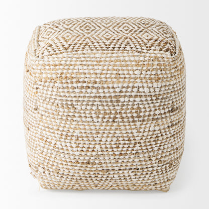 Ekani Handwoven Cotton Pouf – Neutral Cream/Beige Ottoman