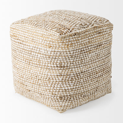 Ekani Handwoven Cotton Pouf – Neutral Cream/Beige Ottoman