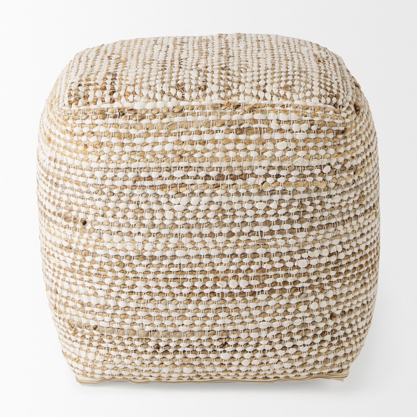 Ekani Handwoven Cotton Pouf – Neutral Cream/Beige Ottoman