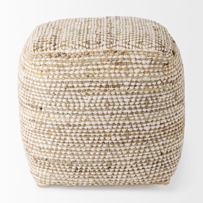Ekani Handwoven Cotton Pouf – Neutral Cream/Beige Ottoman