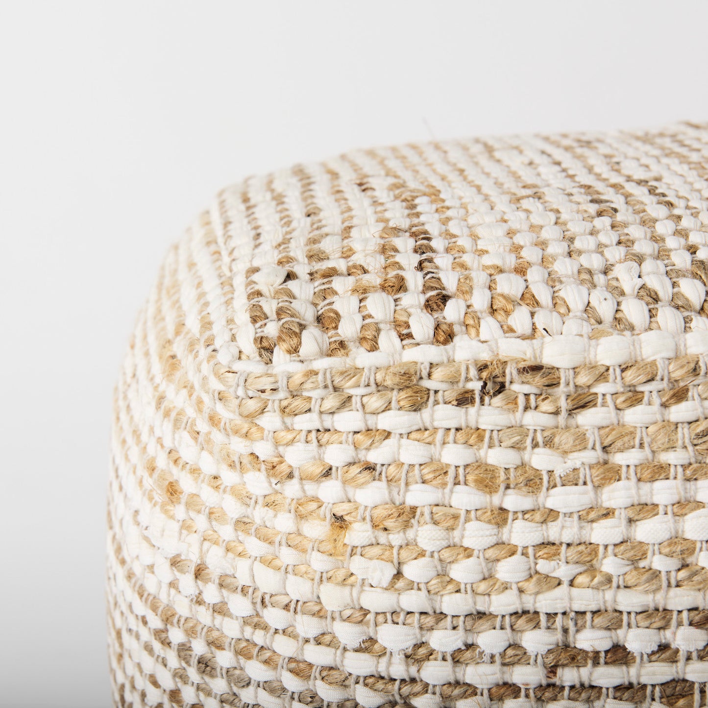 Ekani Handwoven Cotton Pouf – Neutral Cream/Beige Ottoman