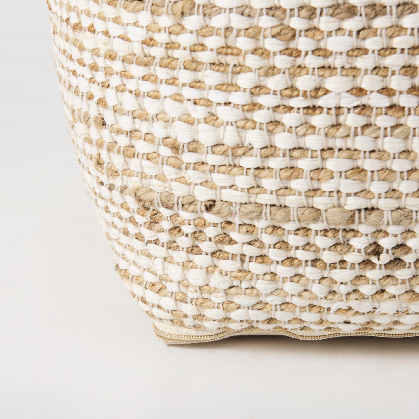 Ekani Handwoven Cotton Pouf – Neutral Cream/Beige Ottoman