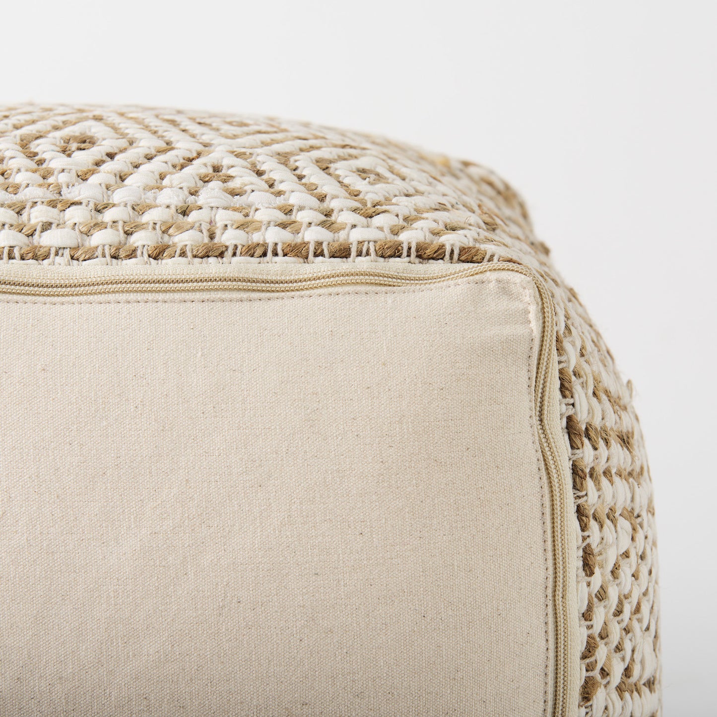 Ekani Handwoven Cotton Pouf – Neutral Cream/Beige Ottoman