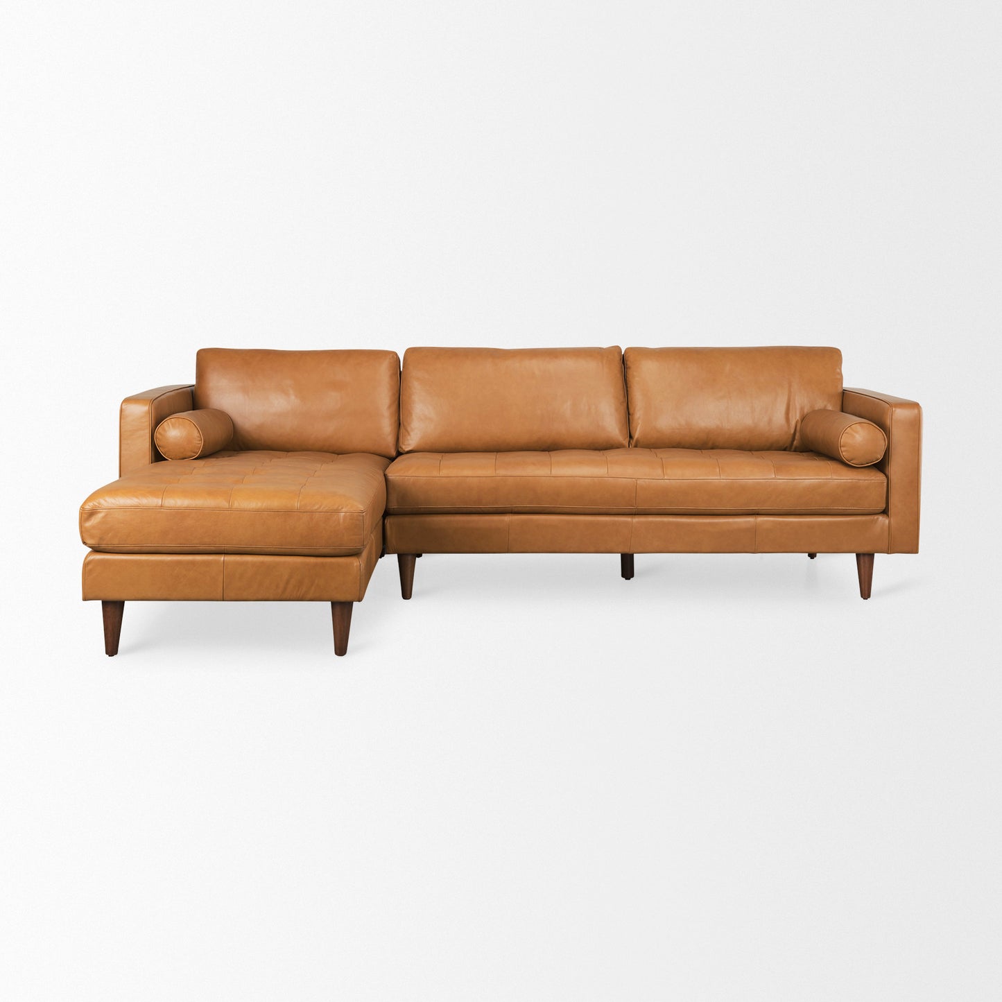 Svend Tan Leather Left Chaise Sectional Sofa