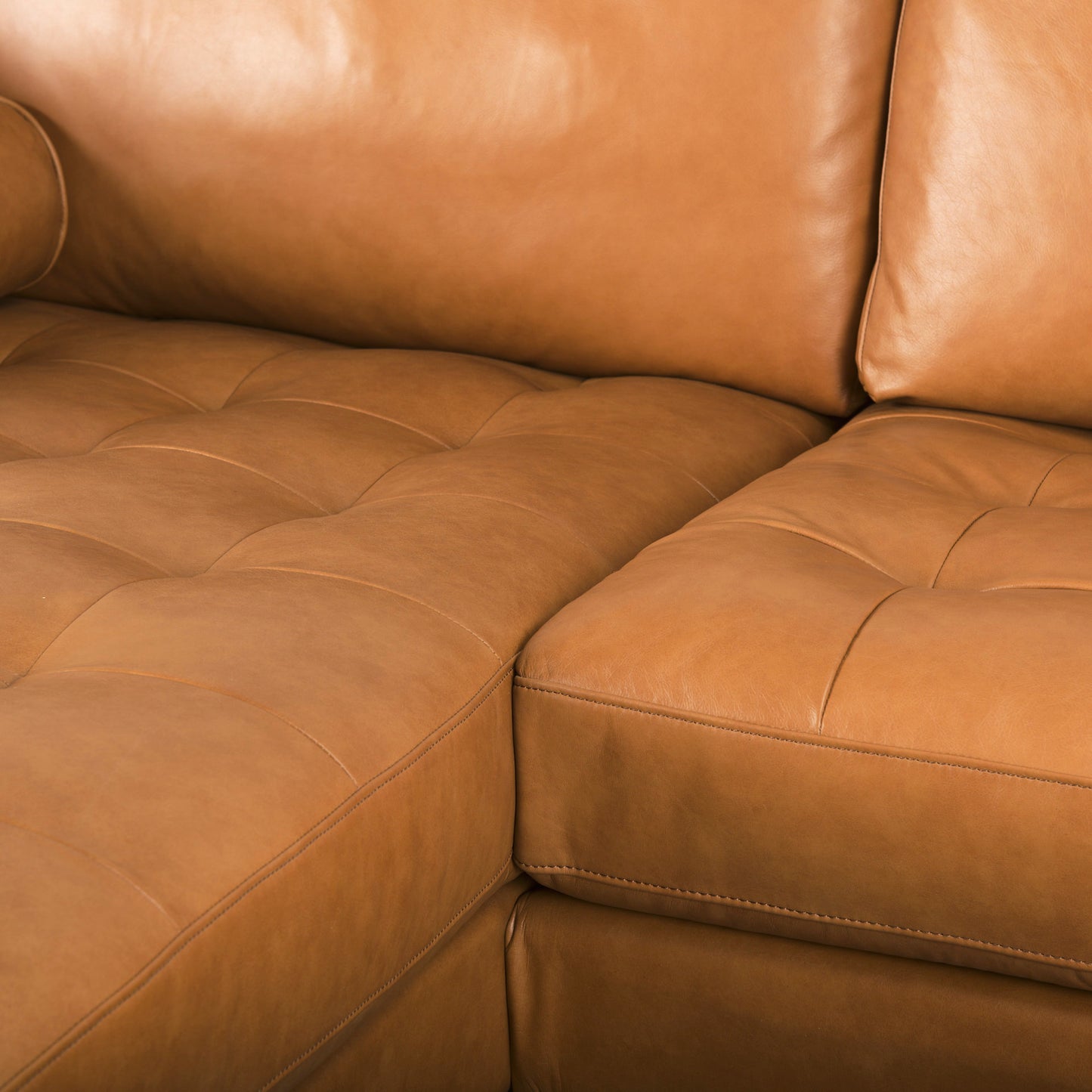 Svend Tan Leather Left Chaise Sectional Sofa