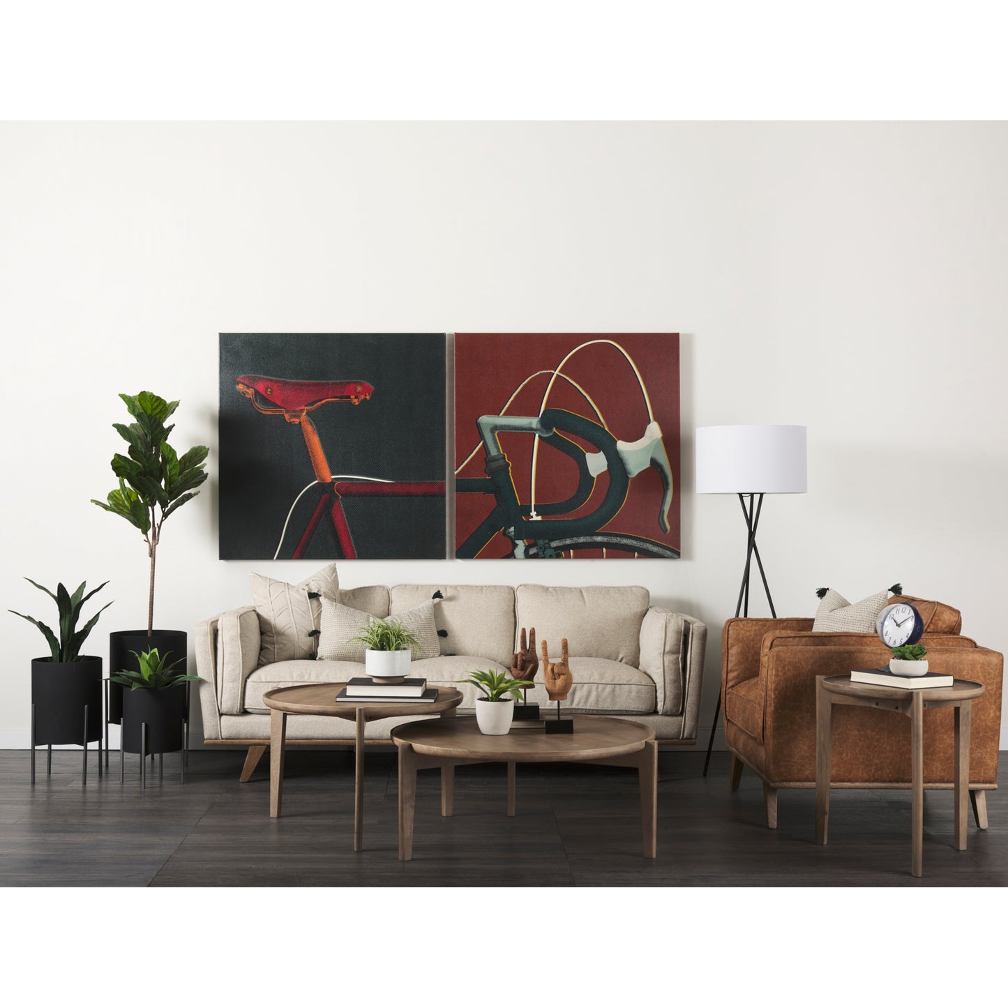 Brooks Cream Fabric Three Seater Sofa W/ Medium Brown Wooden Legs