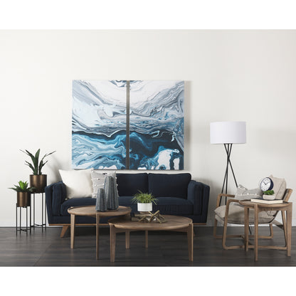 Brooks Navy Blue Fabric Three Seater Sofa W/ Medium Brown Wooden Legs